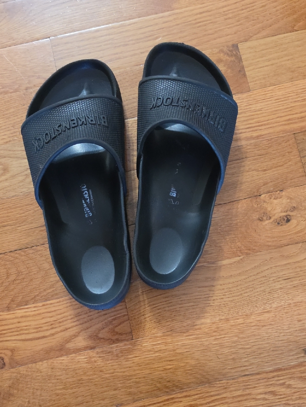 Birkenstock Black Slide Sandals with Textured Strap